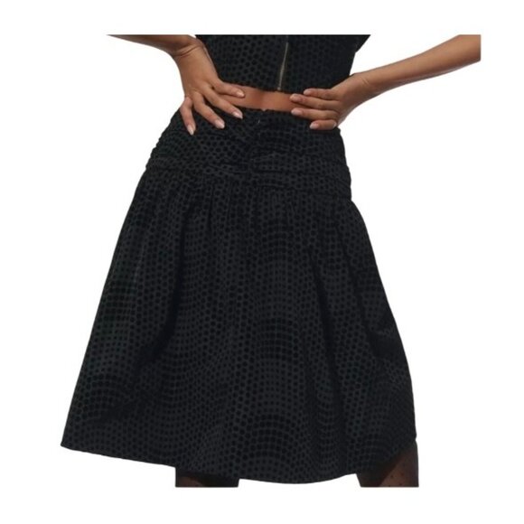 Maeve Anthropologie Womens Taffeta Dot Midi Skirt Black Noir Size 4 - Picture 2 of 9